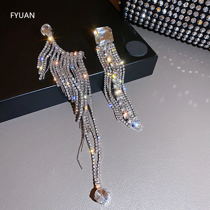Асимметричные висячие серьги FYUAN Shine для женщин длинные кисточки кристаллы