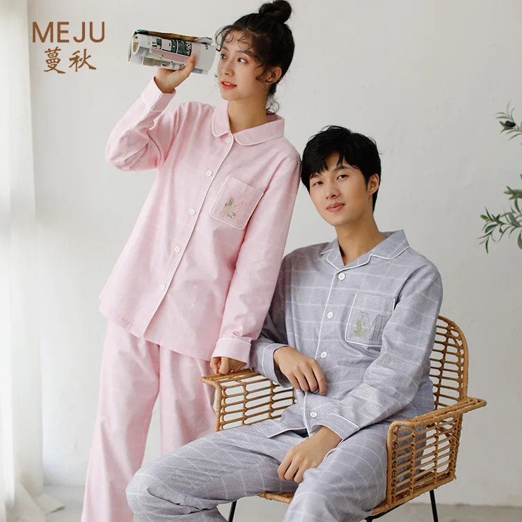 

Couples Pajamas Brushed Cotton Fleece WOMEN'S Suit Japanese-style Men Pajamas Autumn & Winter Home Wear