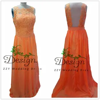 

Sexy Orange Chiffon Lace Appliques Evening Dresses 2020 Luxury Sash Beading Evening Gowns Scoop Handmade A-line Formal Dresses