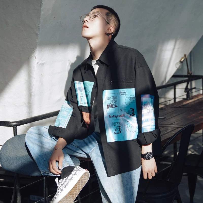 

2020 New Ins Shirt Male Fashion All matching Shirt Jacket Korean Style Of Printing Trend Student Couple Jacket Hong Kong Style