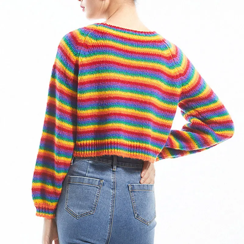 UK Women Long Sleeve Baggy Striped Knitwear Jumper Top O-Neck Buttons Pullover 