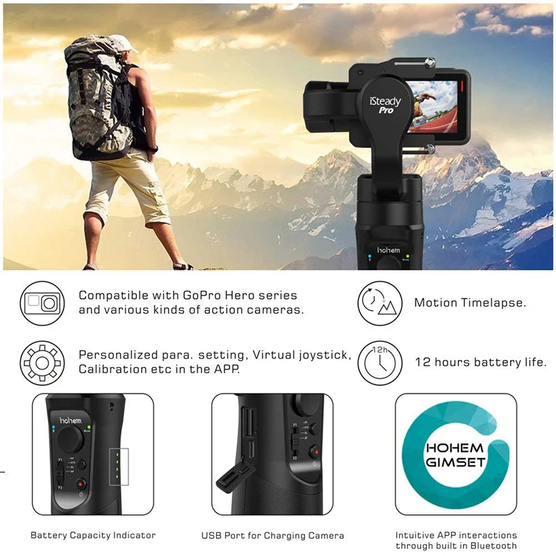Hohem iSteady Pro 2 водонепроницаемый ручной шарнирный стабилизатор для камеры Gopro vlog для Gopro 8/7/6/5/4/3 DJI Osmo экшн YiCam SJCAM экшн Камера