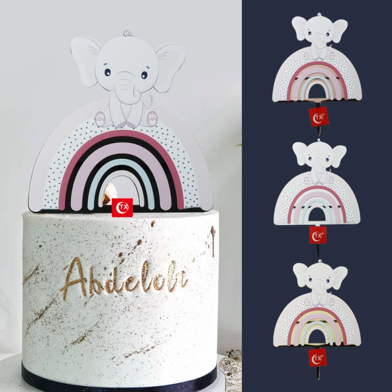 Dot Rainbow Cake Toppers Lovely Elephant Happy Birthday Party Bandiere Per Torta In Acrilico Dipinte Per Bambini Ragazzo O Ragazza Cake Baking Decor