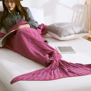 

body massage Mermaid Tail Blanket Yarn Knitted Handmade Crochet Mermaid Blanket Kids Bed Wrap Super Soft Sleeping Blanket