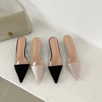 

New Summer Women Elegant Pumps Crystal Heel Women Beach Slippers Sexy Ladies Party Club Dress Pointed Toe Transparent Slippers