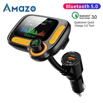 

1.77 inch Color Screen FM Transmitter Bluetooth 5.0 Aux TF MP3 Player Handsfree Car Kit Transmiter Dual USB Ports QC3.0 Charger