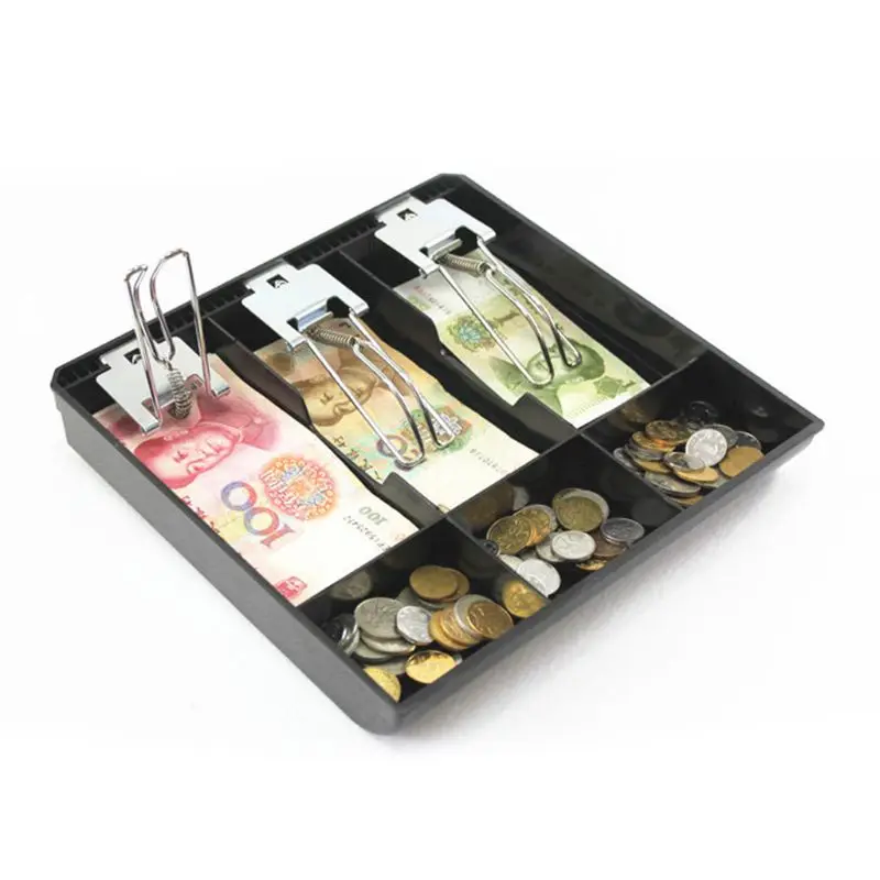 6 сетки черный пластик Монета коробка для хранения денег банкнот лоток Органайзер с 3 съемными металлическими зажимами