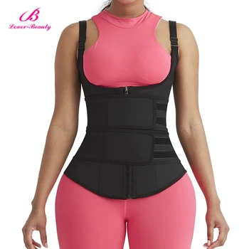 

Women Latex Double Strap Waist Trainer Vest High Compression Slimming Belt 9 Steel Boned Waist Trimmer Weight Loss Body Shaper