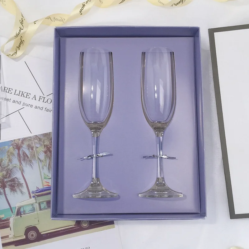 transparent 2 pcs 2 шт. хрустальные бокалы для шампанского, чашки, многократные бокалы для Свадебного Вина, бокалы для напитков, креативные питьевые бокалы, подарочная коробка - Цвет: transparent 2 pcs