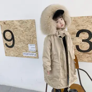 

Winter Children Real Rex Rabbit Fur Coat Nature Fur Collar Hooded Overcoat Thicker Warm Parka Fur Jackets For Cold weather L414