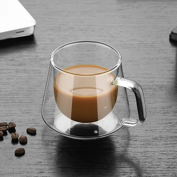 

Double Glass Coffee Mug Double Layers Wall Glass Insulated Milk Coffee Mug Cup With Handle For Hot Cold Beverage Heat for Home