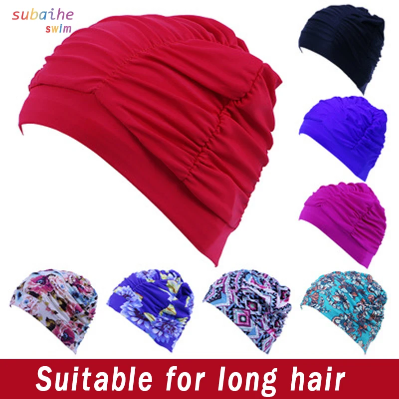 Женская шапочка для плавания со складками женская с длинными волосами ванной