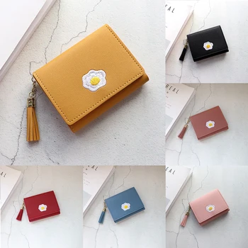 

Women Cartoon Short Wallet Leather Fried Egg Cute Wallets Purse Card Holder Lady Female Fashion Short Coin Purse