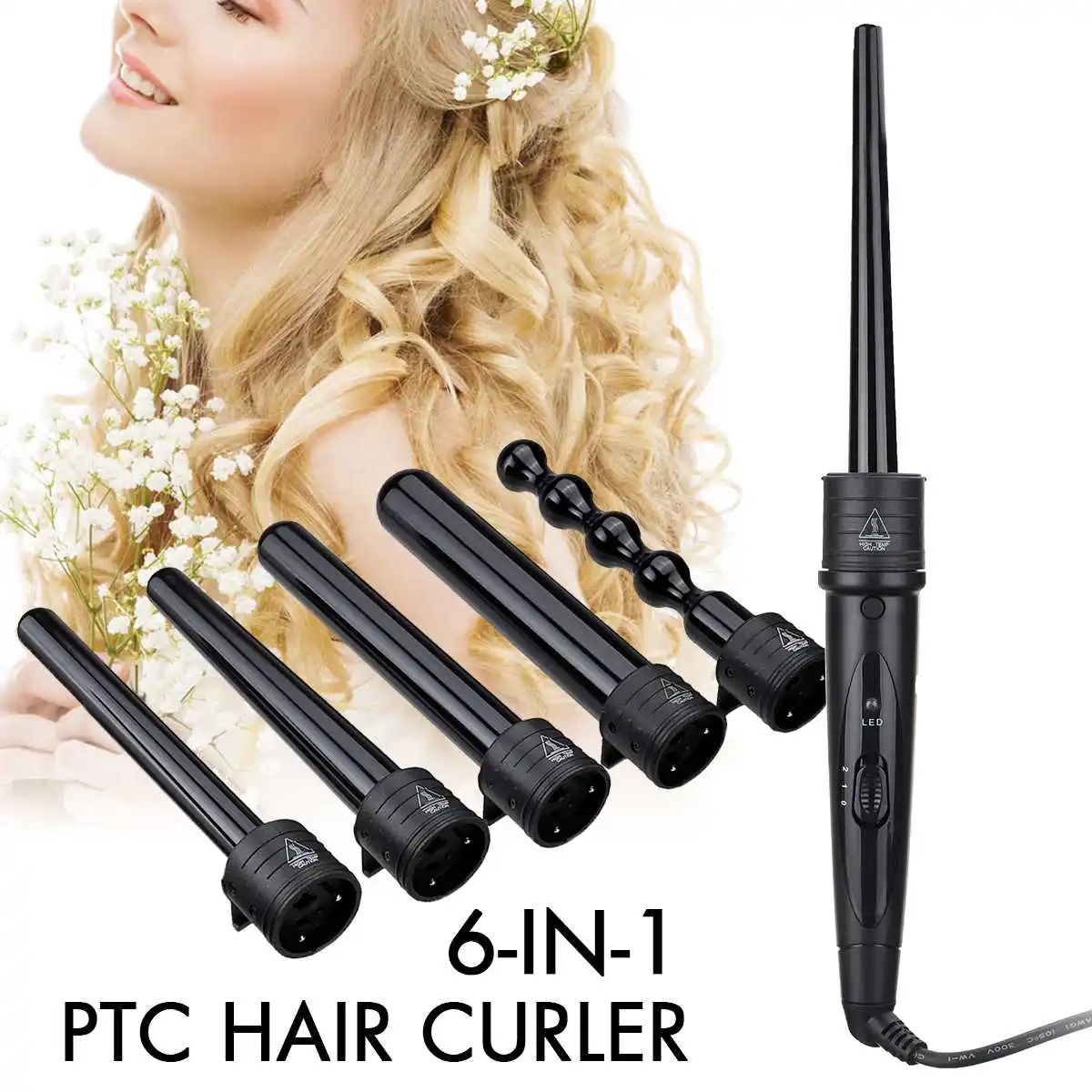 Modelador de Cabelo Ferramentas de Estilo de Cabelo 6 em 1 Cerâmico Profissional Rotativa Curling Iron Wand Ferros Varinha Curlers 110-240 v