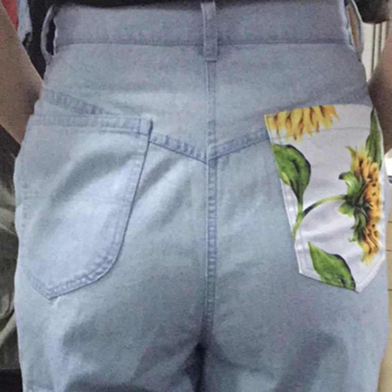 Sunflowers Printed Light Blue Jeans fit 