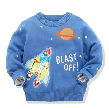 

Cartoon Space Knitted Sweater for Baby Boy 100% Cotton Children Clothes Winter Double-layer Knit Cardigan Warm Top for Christmas