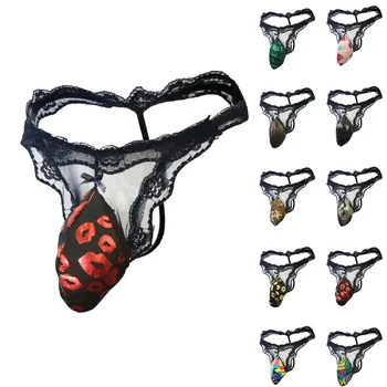 

New designed Function Men Underwear Briefs Elephant Bulge Pouch Mens Breathable Lace T Back Lingerie Thong Erotic Underwear Sexy