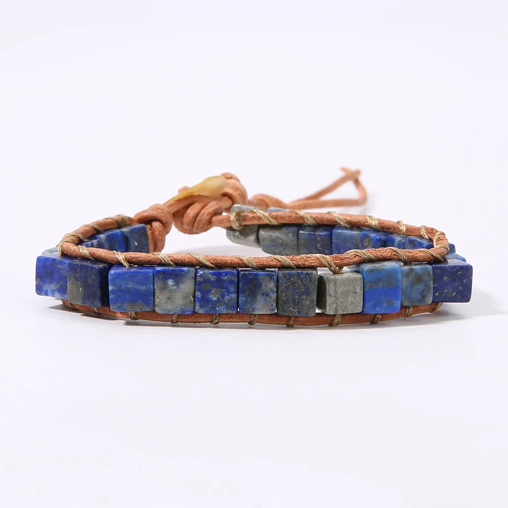 SHINUS BOHO красочные кости форма натуральный камень один кожаный браслет обёрточная бумага полудрагоценный камень квадратный бисерный Браслет манжета - Окраска металла: B-B0491-O