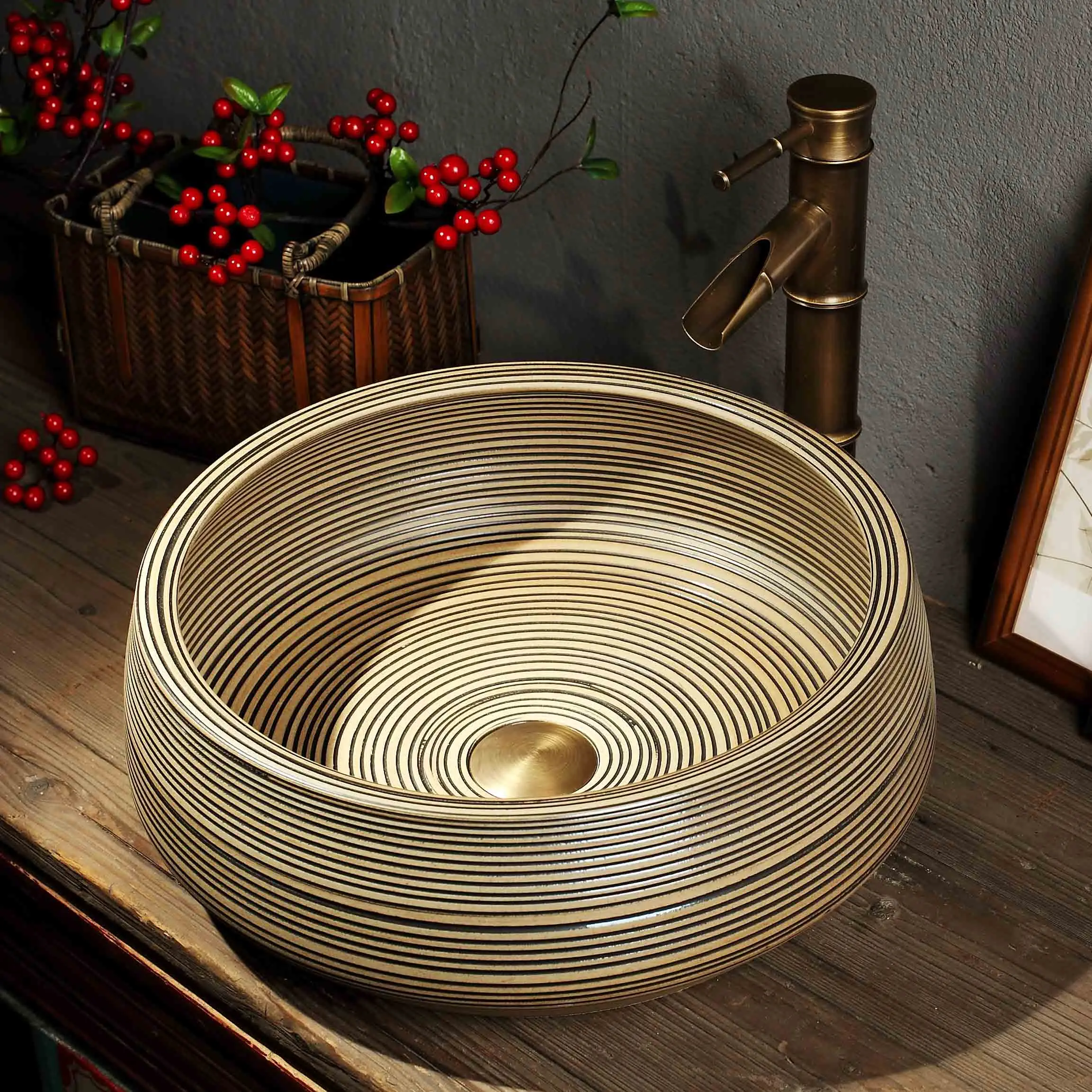 China Ceramic Painting Art Lavabo Bathroom Vessel Sinks Round counter