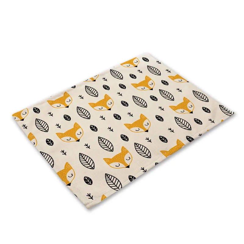 Funny Fox Pattern Placemat Creative Cartoon Dining Table Mat Tea Coaster Cotton Linen Pad Kitchen Bowl Cup Mats 42*32cm | Дом и сад