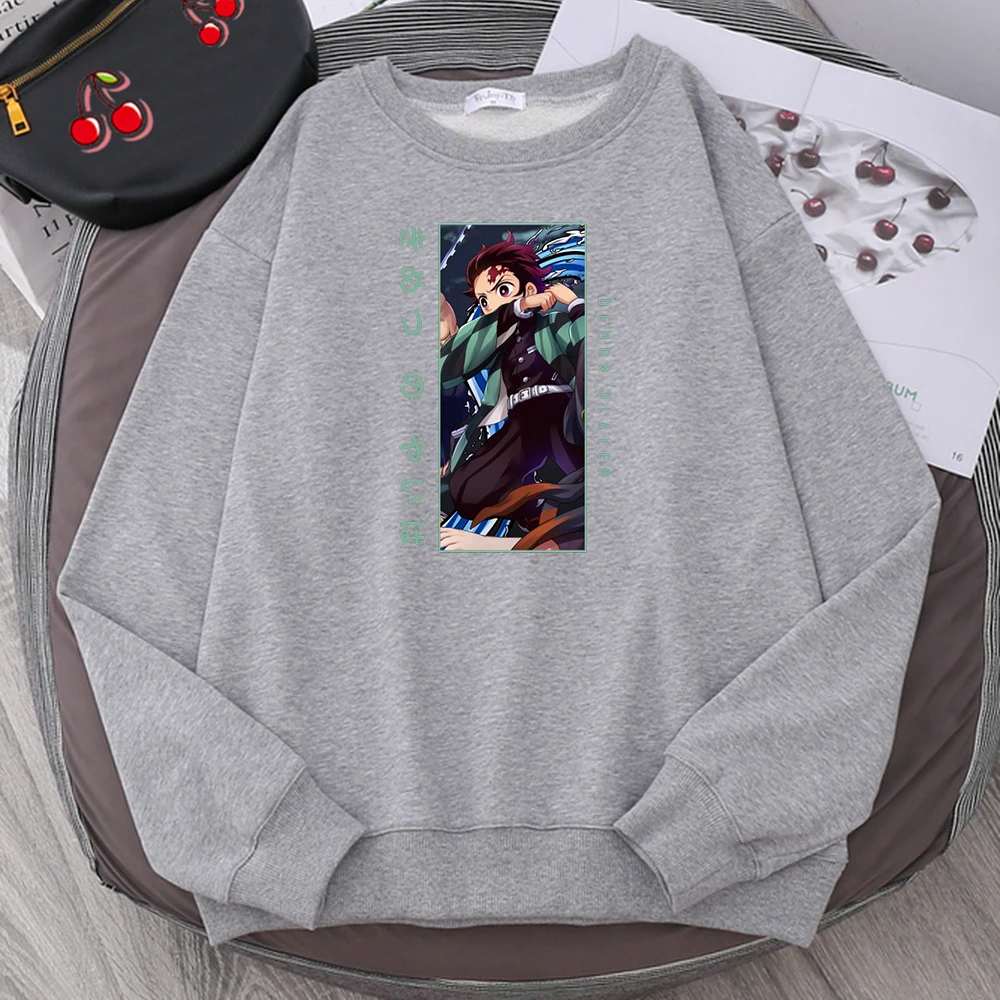 Man Sweatshirts Anime Demon Slayer Kamado Tanjirou Printing Hoody Mens Round Neck Fashion Plus Size Warm Fleece Female Sweater sun hoodie