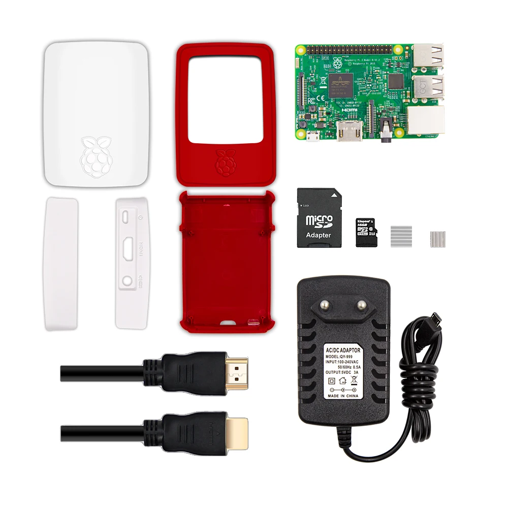 Raspberry Pi 3 Полный стартовый комплект, черный, 16GB Edition-Pi3 Модель B Barebones компьютерная материнская плата 64bit четырехъядерный процессор 1GB
