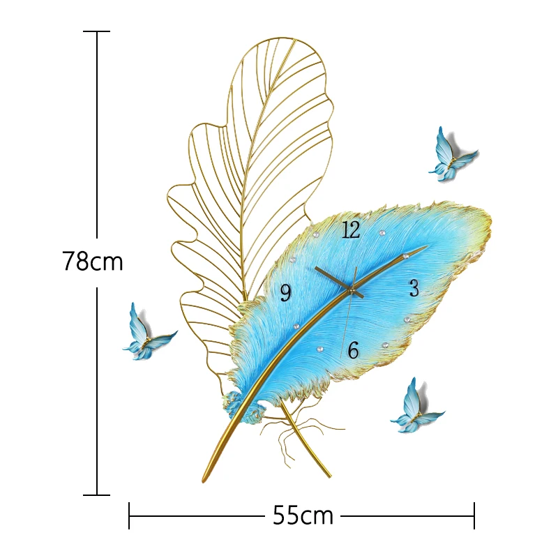 feather metal resin clock porch simple TV wall wall clock Color:B-4