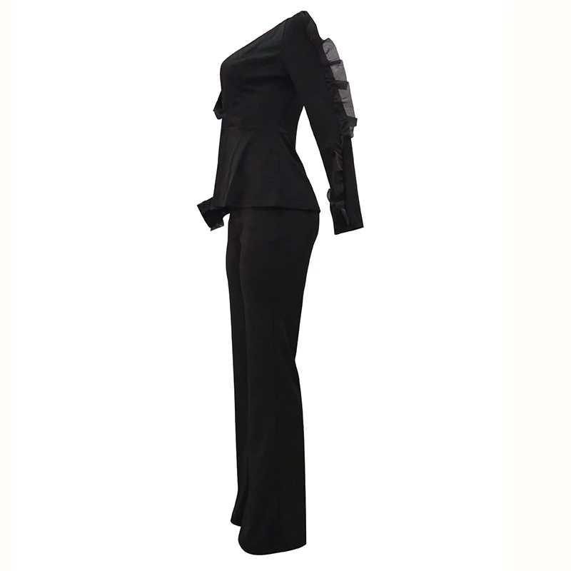 Articat сетки сплайсированные для женщин шикарный костюм сексуальный глубокий V образным вырезом Блейзер и брюки набор осень элегантный офис дамы куртка 2 шт. наряды