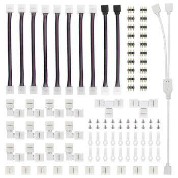 

LED Strip Connector Kit for 5050 10mm 4Pin,Includes 8 Types of Solderless LED Strip Accessories,Provides Most Parts