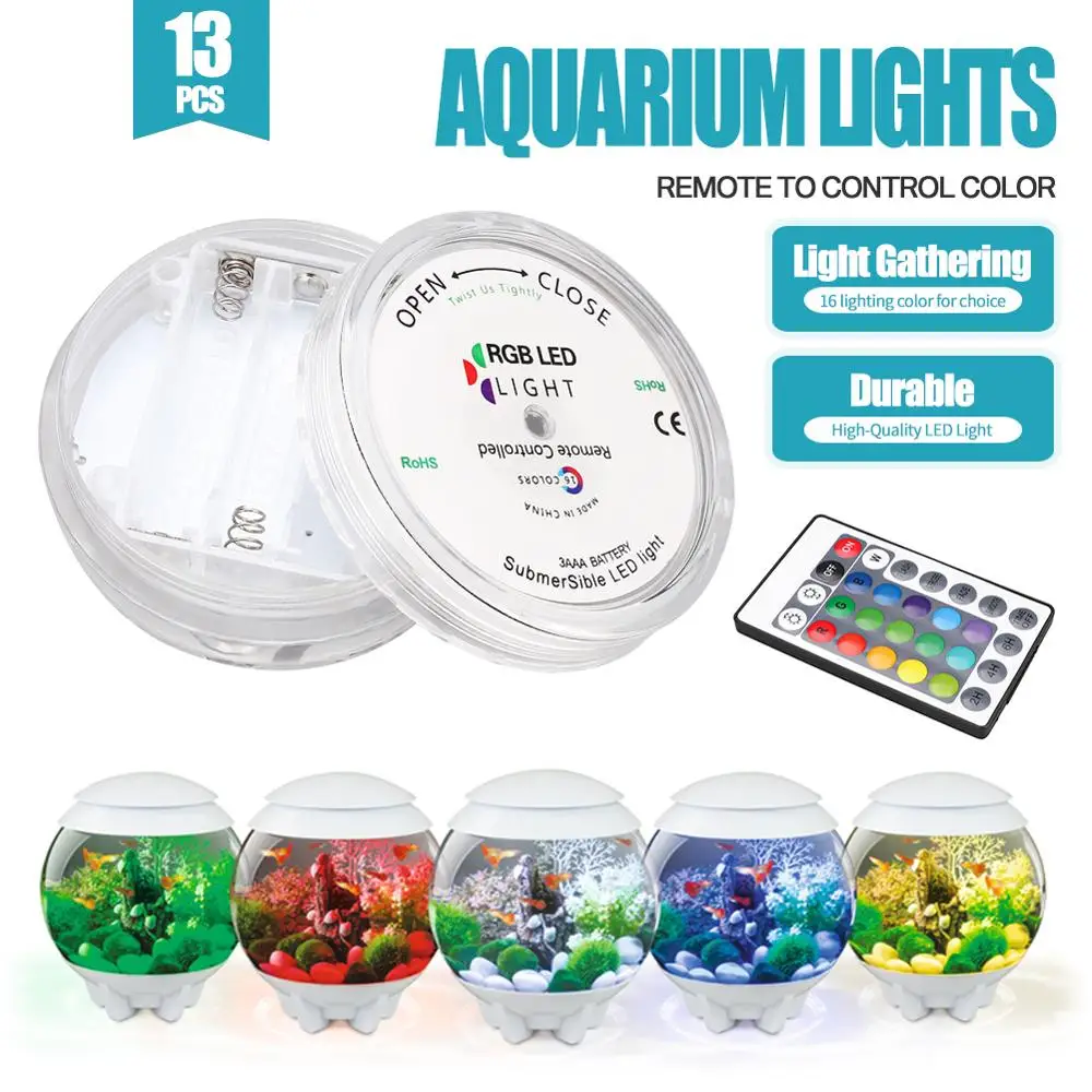 M 13 lights Yeahmart 1 шт. светодиодный Водонепроницаемый Погружные Огни с пультом дистанционного управления Управление Красочные 10 13 Огни для декора аквариума подводный аквариум - Цвет: M 13 lights