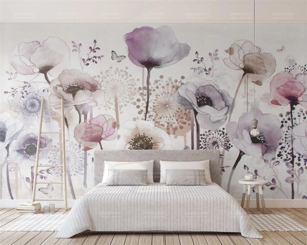 Beibehang  Custom Wallpaper Watercolor hand drawn style lilac flowers wallpaper for living room Background wall 3d wallpaper