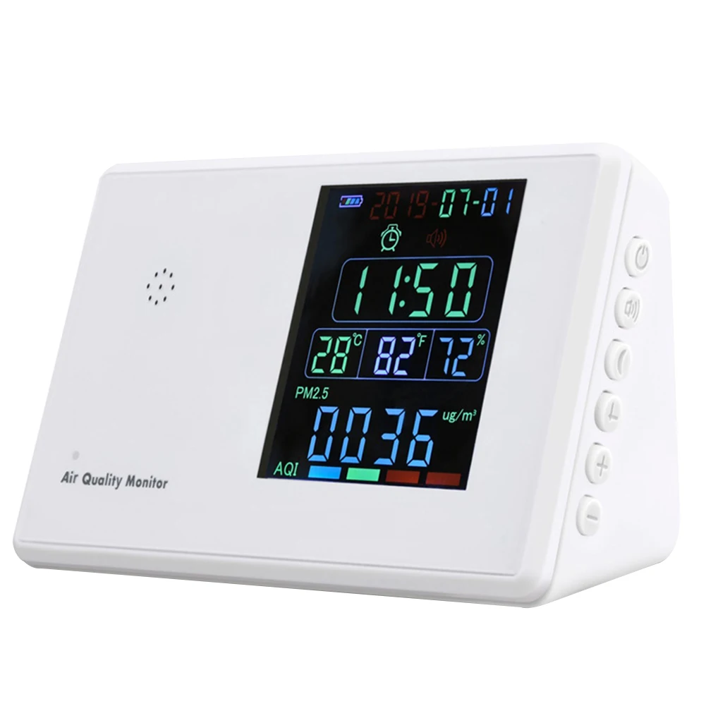 

LCD Display Alarm Air Quality Monitor Rechargeable Office Home For CO2 PM2.5 Formaldehyde Particles Humidity Digital Temperature