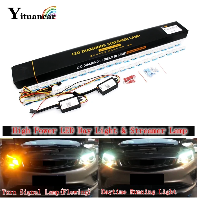 

Yituancar 2X 19 Chips 60CM Flexible LED Daytime Running Strip Light Crystal Water Eyes Flow Turn Signal Car Day Fog Lamp Styling