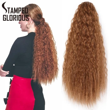 

Stamped Glorious Brown Afro Kinky Curly Ponytail Long Ponytail Extensions Synthetic Ponytails Drawstring Ponytail Clip in Hair