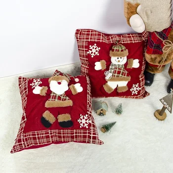 

2Pc Christmas Decorations Cushion Set Fabric Three-Dimensional Doll Santa Claus Pillow Snowman Sofa Cushion Pillowcase