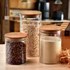 1X Storage Tank Food Container Bamboo Covered High Borosilicate Food Sealed Glass Tank Kitchen Miscellaneous Grain Organizer 6