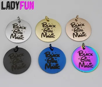 

Fashion Black Girl Magic Melanin Poppin Stainless Steel Charms High Polish Mirror Surface Pendant
