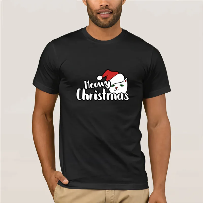 Летние menprinted футболка meowy Christmas веселого Рождества Топы MenO-рубашки | Мужская