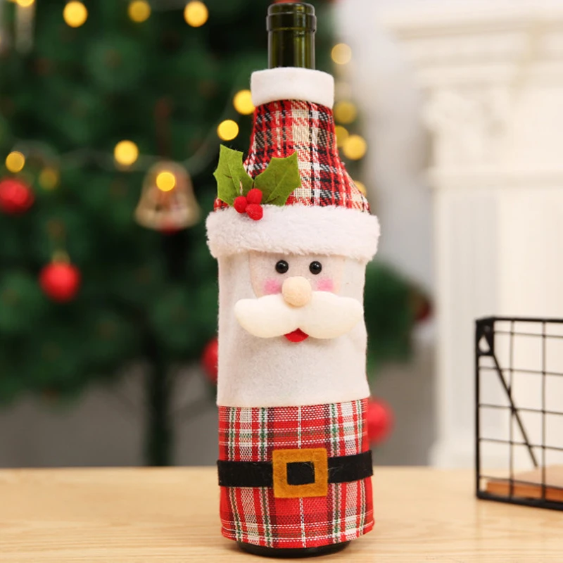 Бренд Рождественская Фигурка Санта Снеговик Лось шерсть смесь вина фартук для бутылки крышка обернуть Рождество ужин вечеринка украшение стола новейшие - Цвет: A Santa Claus