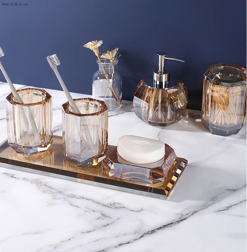 4 Piece Bathroom Dish Mouthwash black Toothbrush Accessory With Hand