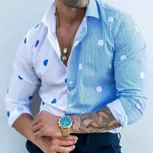 Camisa hawaiana con estampado Digital de lunares para hombre, camisas holgadas de manga larga con cuello vuelto, Top con botones, ropa informal, nueva