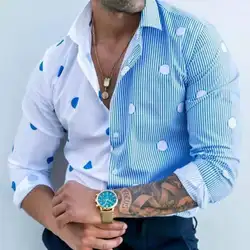 Nova camisa havaiana para homem impressão digital polka dot camisas masculino solto manga longa turn down colarinho botão superior roupas casuais
