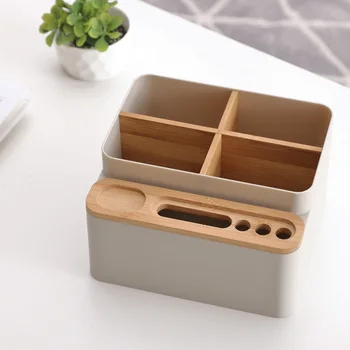 

Detachable Storage Box Remote Control Storage Box Holder Bamboo Pen Box Home Office Desk Organizer Multi-purpose Accessories Bin