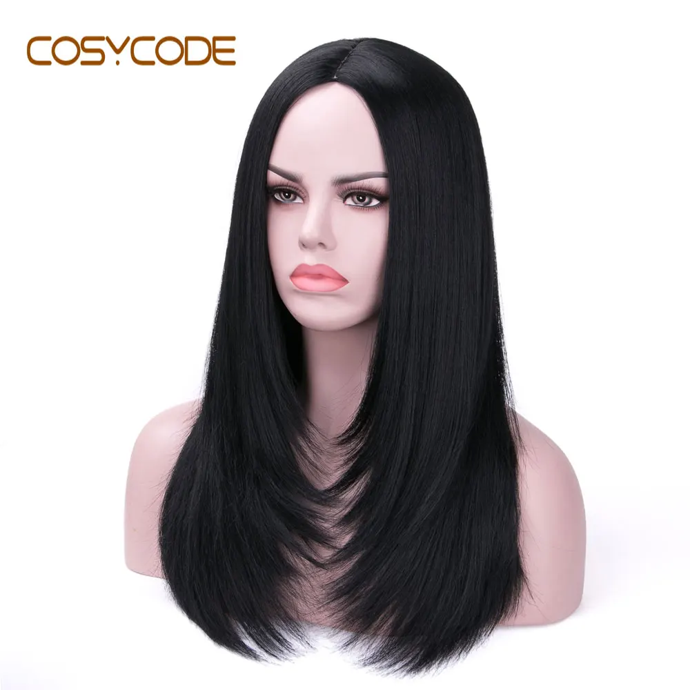 COSYCODE черный парик Средняя часть 22 дюймов некружевной Синтетический Косплей парики для женщин половина яки смешанные Половина прямой костюм