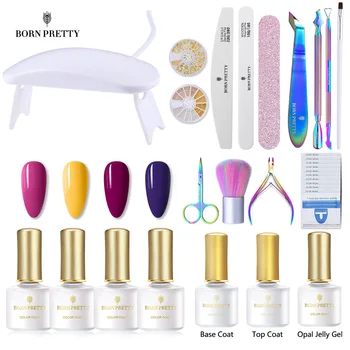 

BORN PRETTY Nail Kit Gel Nail Polish Set 6W UV LED Lamp Dryer Soak Off UV Gel Varnish Opal Jelly Gel Nail Pusher Tool Manicuring