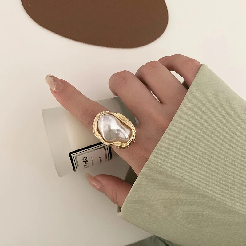 XIALUOKE Fashion Geometrical Irregular Baroque Pearl Ring for Women Retro Open Resizable Index Finger Rings Party Jewelry finger ring ring set adjustable rings