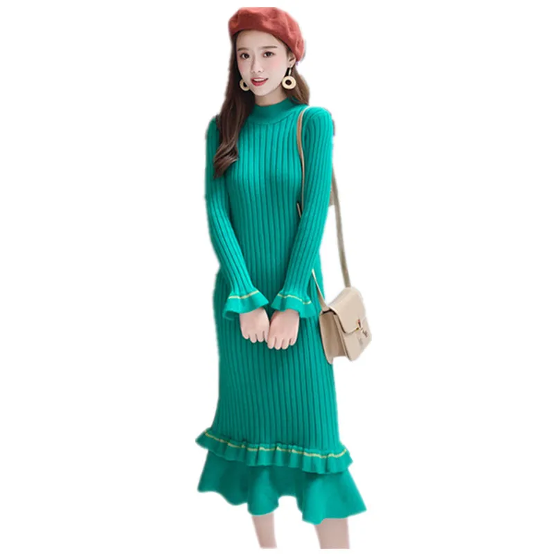 Женское трикотажное платье-русалка осенне-зимнее свободное платье-свитер с