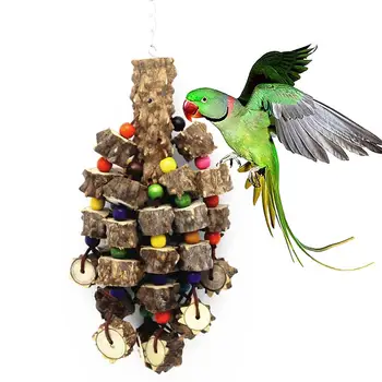 

Pet Bird Parrot Wooden Blocks Bite Chew Funny Beads Hanging Cage Parakeet Budgie Interactive Natural Chew Bite Play Toy