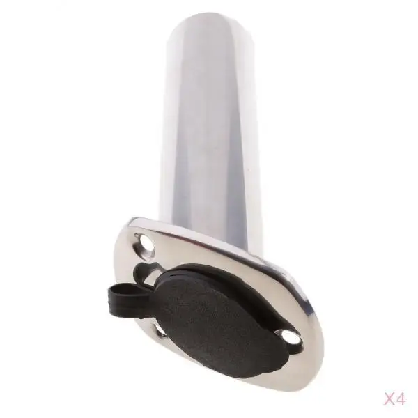 4pcs Kayak Deck Plastic Flush Mount Fishing Boat Rod Holder and Cap Cover, Stainless Steel