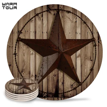 

4/6/8 PCS Retro Wood Western Texas Star Placemat Ceramic Drink Coasters Table Decoration Kitchen Accessories Absorbent Moisture